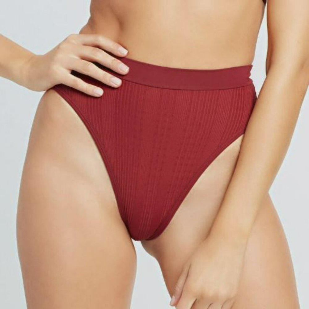 NWT L*Space Ribbed Frenchi Bikini Bottom in Sangria / Red (Size: M)